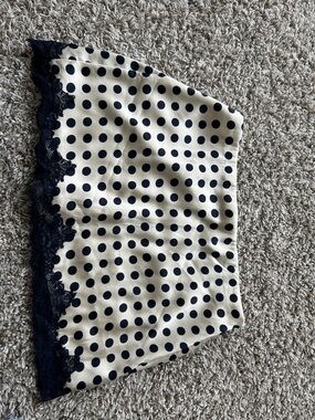 Blue Polka Dot Satin skort with Lace Trim